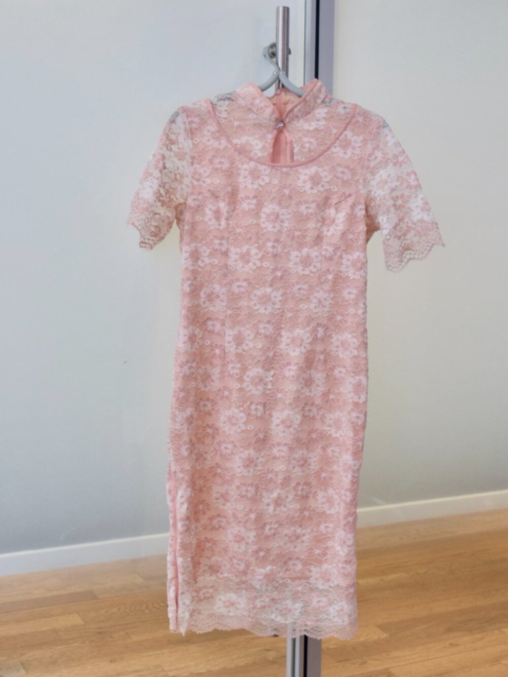 Pink White Flora Lace Qipao Dress - Chinese Traditional Cheongsam